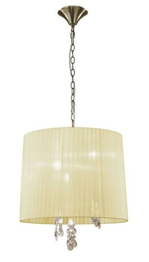 Mantra Tiffany Pendant 3+3 Light E14+G9 Antique Brass With Cream Shade & Clear Crystal