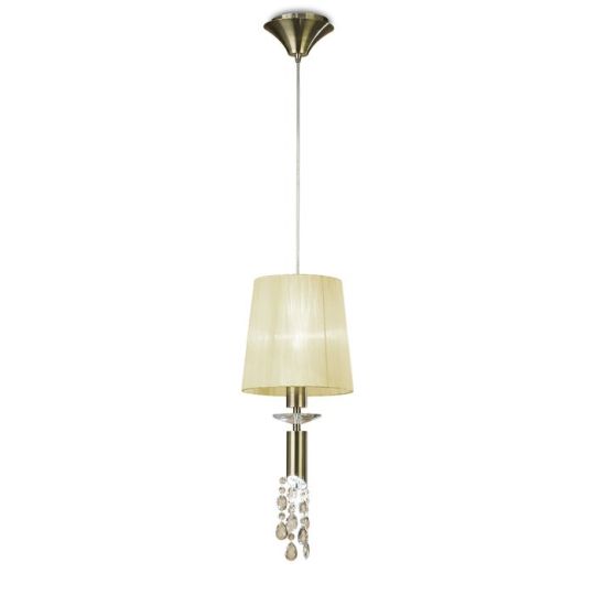 Mantra Tiffany Pendant 1+1 Light E27+G9 Antique Brass With Cream Shade & Clear Crystal