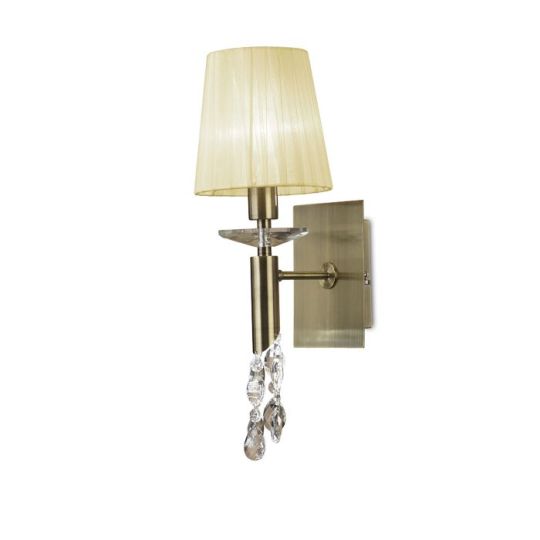 Mantra Tiffany Wall Lamp Switched 1+1 Light E14+G9 Antique Brass With Cream Shade & Clear Crystal