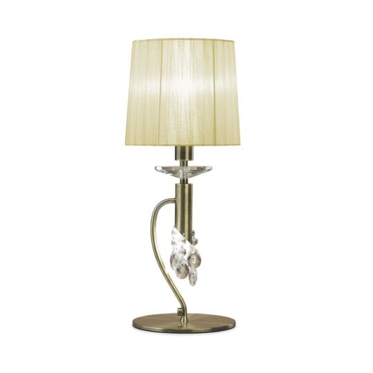 Mantra Tiffany Table Lamp 1+1 Light E14+G9 Antique Brass With Cream Shade & Clear Crystal