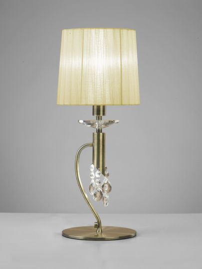 Mantra M3888 Tiffany Table Lamp 1+1 Light E14+G9 Antique Brass With Cream Shade & Clear Crystal