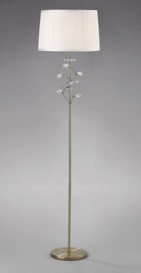 Diyas IL31224/WH Willow Floor Lamp With White Shade 1 Light Antique Brass/Crystal