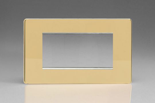 VARILIGHT Lighting - DOUBLE SIZE DATA GRID FACE PLATE FOR 3 OR 4 DATA MODULE WIDTHS DIMENSION SCREWLESS POLISHED BRASS (DOUBLE PLATE) - XDVG4S