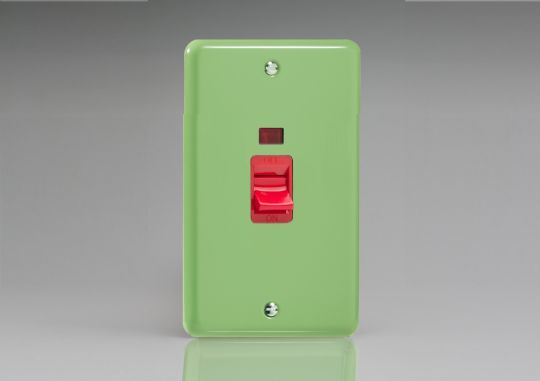 Varilight Beryl Green 45A Cooker Switch + Neon (Vertical Twin Plate, Red Rocker) (XY45N.BG)