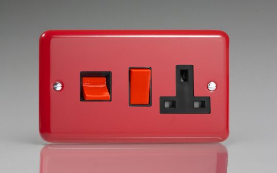 Varilight Pillar Box Red 45A Cooker Panel with 13A Double Pole Switched Socket Outlet (Red Rocker) (XY45PB.PR)