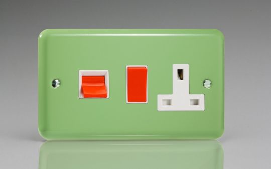 Varilight Beryl Green 45A Cooker Panel with 13A Double Pole Switched Socket Outlet (Red Rocker) (XY45PW.BG)
