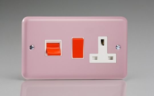 Varilight Rose Pink 45A Cooker Panel with 13A Double Pole Switched Socket Outlet (Red Rocker) (XY45PW.RP)
