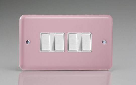 Varilight Rose Pink 4-Gang 10A 1- or 2-Way Rocker Switch (Twin Plate) (XY9W.RP)