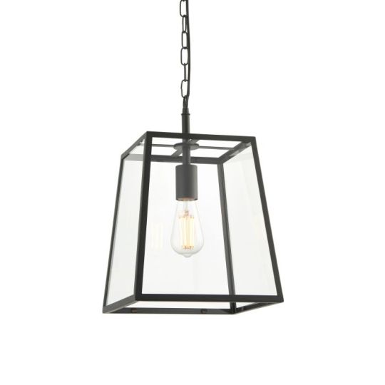 Endon Hurst 1lt Pendant in Matt Black & Clear Glass