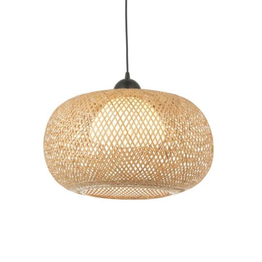 Bali Pendant in Natural Bamboo, White Polycarbonate & Matt Black Finish