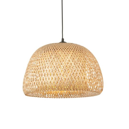 Bali Pendant in Natural Bamboo, White Polycarbonate & Matt Black Finish