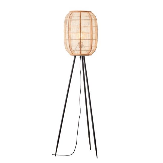 Zaire Floor Lamp in Natural Linen, Natural Bamboo Finish & Matt Black Shade