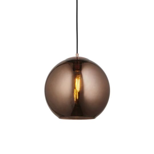 Endon Boli 1lt Pendant in Copper Mirrored Glass & Matt Black Paint