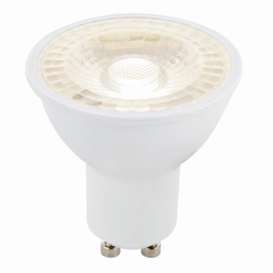 Saxby Gu10 Led Smd Dimmable  8W in Matt White Plastic & Clear Prismatic Pc