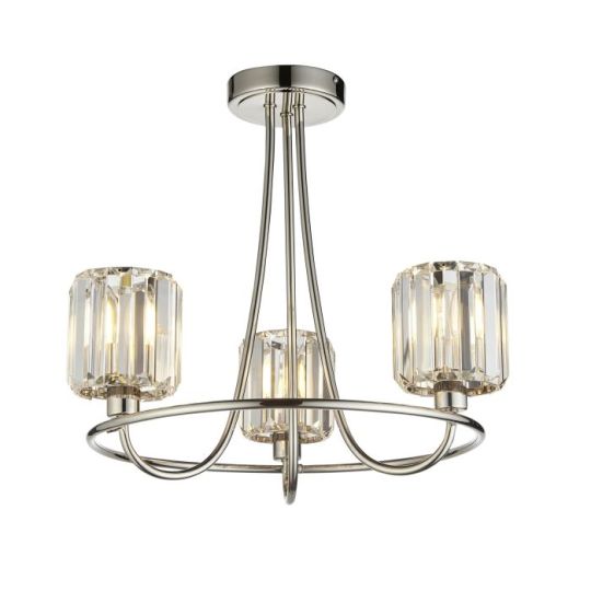 Berenice 3 Light Semi Flush in Bright Nickel Plate & Clear Glass Shade