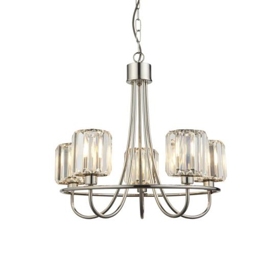 Berenice 5 Light Pendant in Bright Nickel Plate & Clear Glass Shade