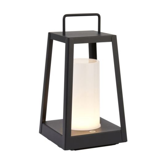 Tallow Rechargeable Table Lamp in Matt Black Finish & White Polycarbonate Shade