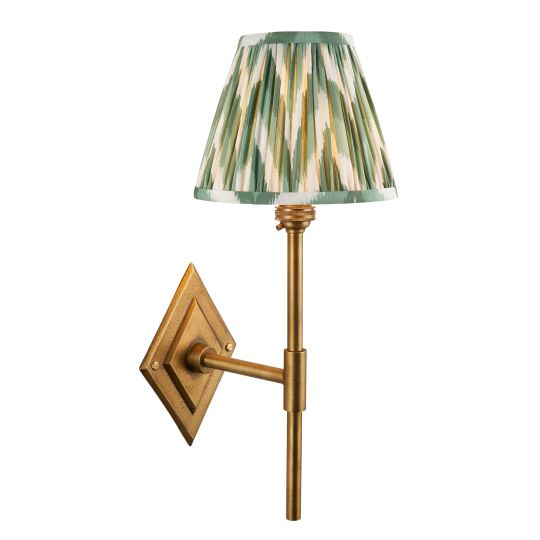 Endon Diamond Tall & Zigzag 16cm Wall in Antique Brass & Cotswold Green Fabric