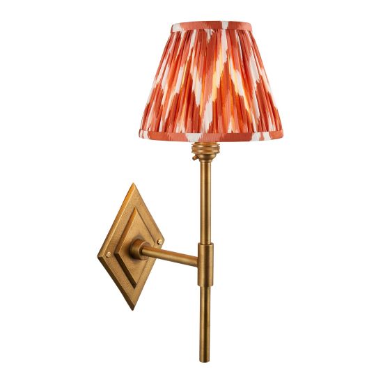 Endon Diamond Tall & Zigzag 16cm Wall in Antique Brass & Apricot Orange Fabric