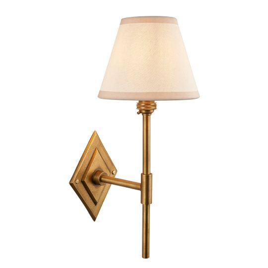 Endon Diamond Tall & Ivy 16cm Wall in Antique Brass & Vintage White Fabric
