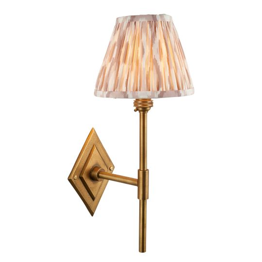 Endon Diamond Tall & Ikat 16cm Wall in Antique Brass & Neutral Print Fabric