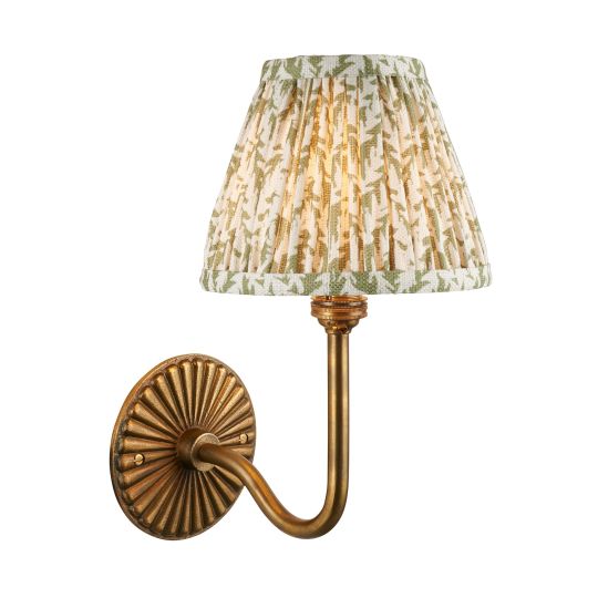 Endon Dahlia Swan & Leaf 16cm Wall in Antique Brass & Herb Garden Green Fabric