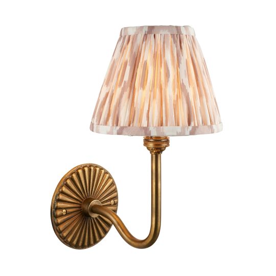 Endon Dahlia Swan & Ikat 16cm Wall in Antique Brass & Neutral Print Fabric