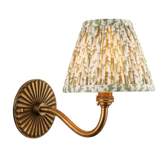 Endon Dahlia Curve & Leaf 16cm Wall in Antique Brass & Herb Garden Green Fabric