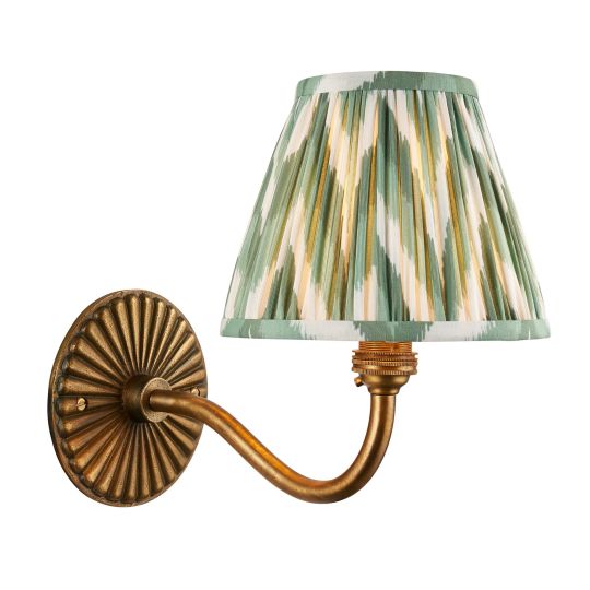 Endon Dahlia Curve & Zigzag 16cm Wall in Antique Brass & Cotswold Green Fabric