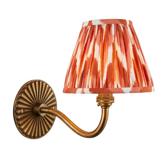 Endon Dahlia Curve & Zigzag 16cm Wall in Antique Brass & Apricot Orange Fabric