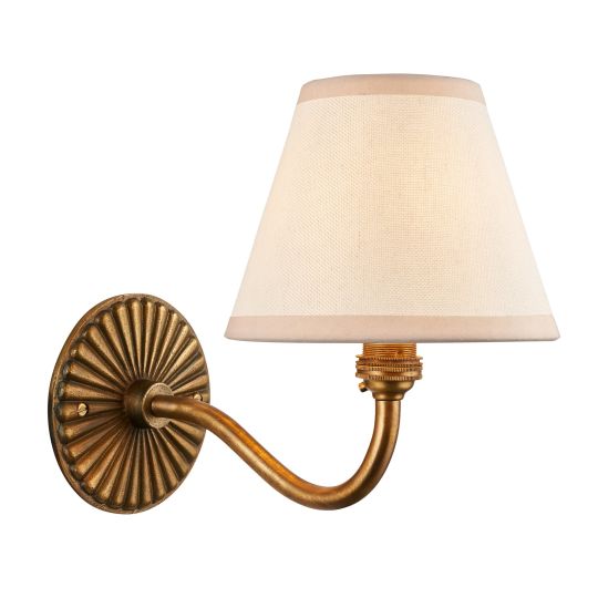 Endon Dahlia Curve & Ivy 16cm Wall in Antique Brass & Vintage White Fabric