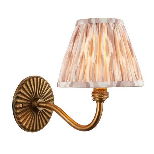 Endon Dahlia Curve & Ikat 16cm Wall in Antique Brass & Neutral Print Fabric