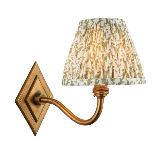Endon Diamond Curve & Leaf 16cm Wall in Antique Brass & Herb Garden Green Fabric