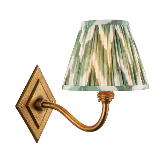 Endon Diamond Curve & Zigzag 16cm Wall in Antique Brass & Cotswold Green Fabric