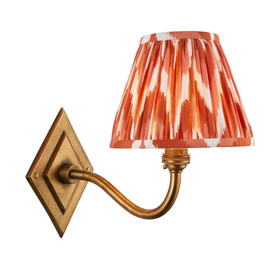 Endon Diamond Curve & Zigzag 16cm Wall in Antique Brass & Apricot Orange Fabric