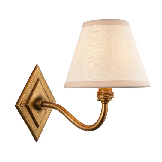 Endon Diamond Curve & Ivy 16cm Wall in Antique Brass & Vintage White Fabric