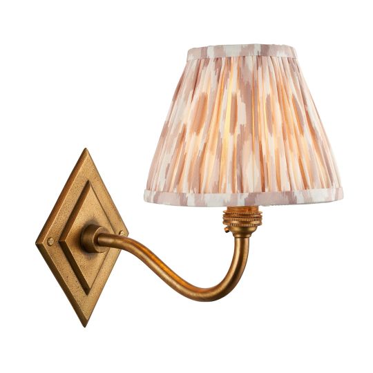 Endon Diamond Curve & Ikat 16cm Wall in Antique Brass & Neutral Print Fabric