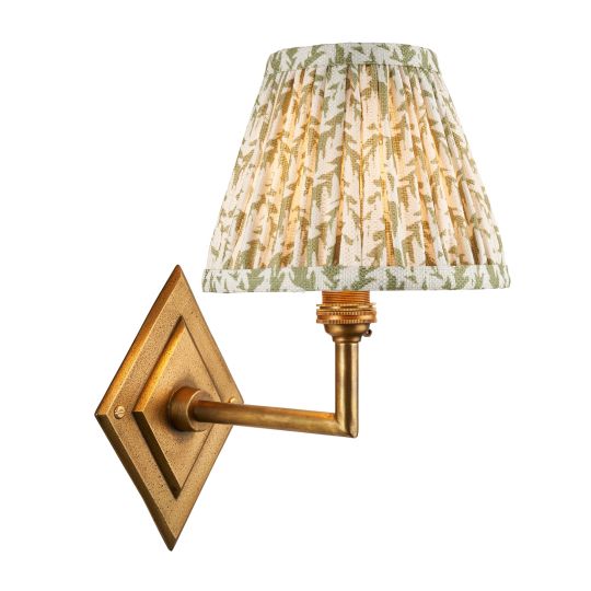 Endon Diamond Angle & Leaf 16cm Wall in Antique Brass & Herb Garden Green Fabric