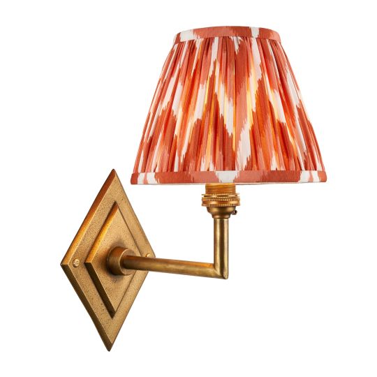 Endon Diamond Angle & Zigzag 16cm Wall in Antique Brass & Apricot Orange Fabric