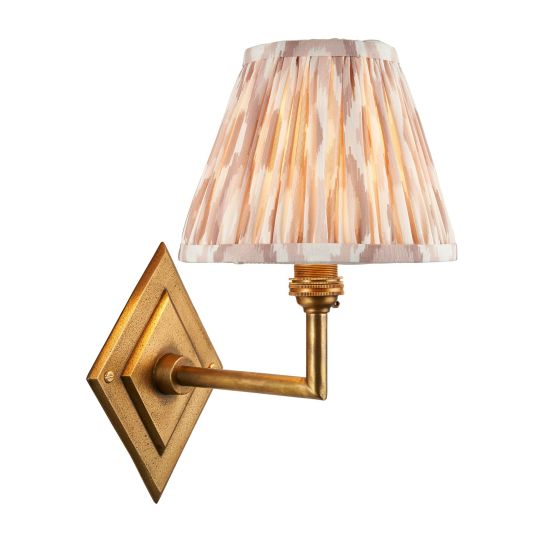 Endon Diamond Angle & Ikat 16cm Wall in Antique Brass & Neutral Print Fabric