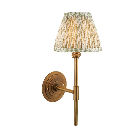 Endon Halo Tall & Leaf 16cm Wall in Antique Brass & Herb Garden Green Fabric
