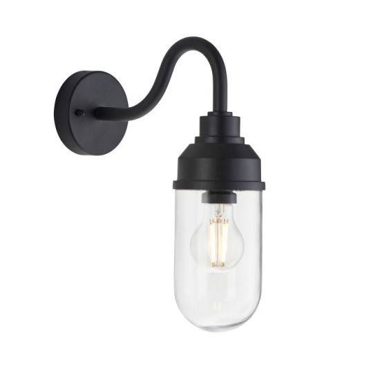 Truro Wall Light in Textured Black & Clear Glass Shade
