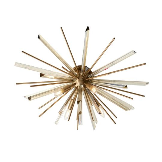Blackstone Astralume 4 lt 278mm x 800mm Decorative Flush Light Finished In Antique Brass Plate With Champagne Glass