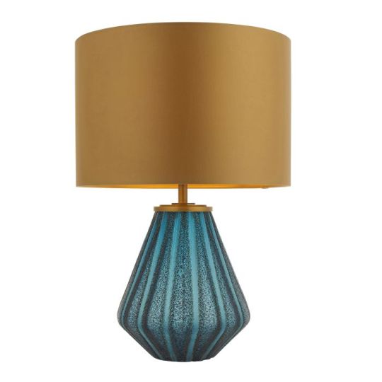 Blackstone Iridescence 1 lt 530mm x 360mm Complete Table Light Finished In Turquoise Tinted Glass & Gold Satin Fabric