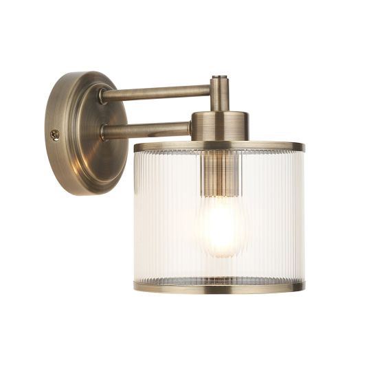 Endon Ridgeton Wall in Antique Brass Plate & Clear Ribbed Glass Single, 133mm