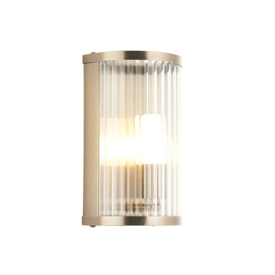 Endon Ridgeton IP44 Wall in Antique Brass Plate & Clear Ribbed Glass