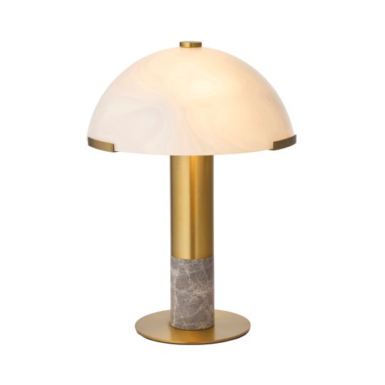 Endon Hansel Table in Warm Brass Plate, Grey Marble & Opal Glass