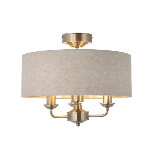 Endon Highclere 3lt Flush in Brushed Chrome Plate & Natural Fabric