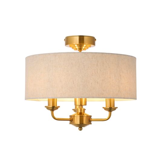 Endon Highclere 3lt Flush in Vintage Brass & Natural Linen
