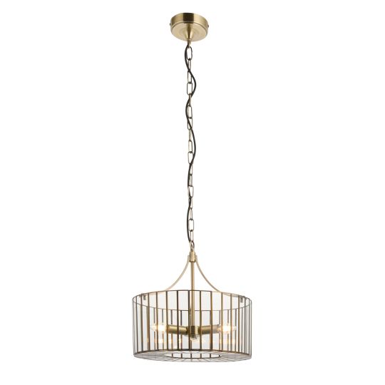 Endon Antalya 3lt Pendant in Antique Solid Brass With Clear Glass